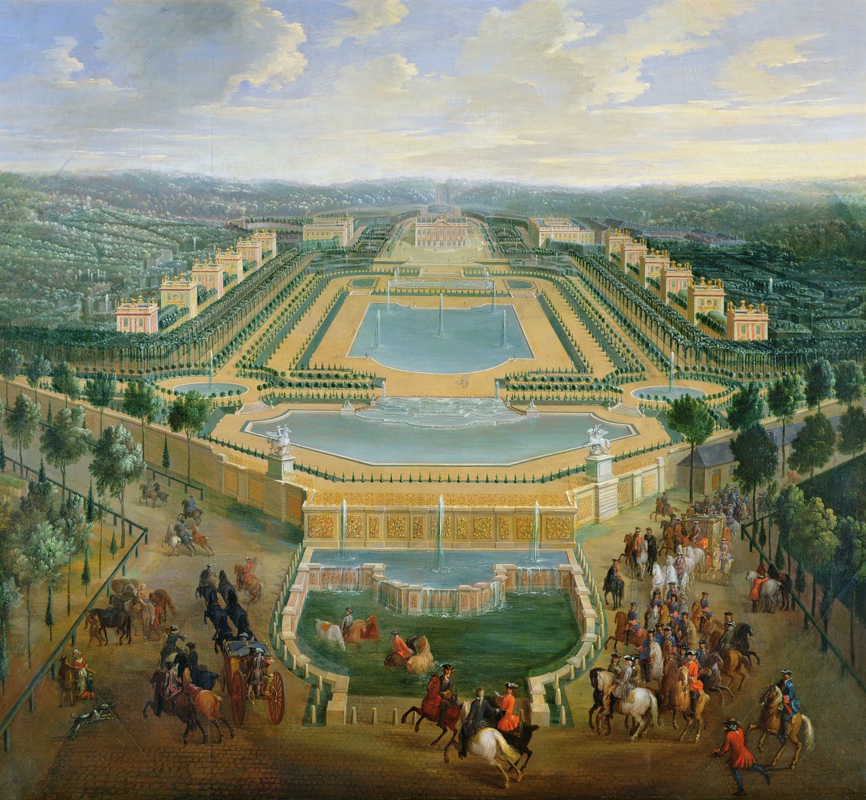 Yleisnäkymä Marlyn linnasta ja paviljongeista, 1722 tekijältä Pierre Denis Martin