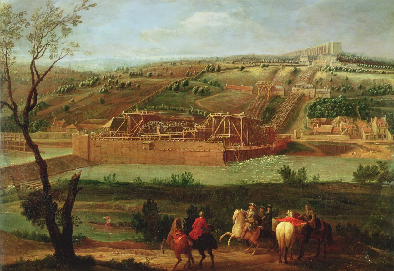 Näkymä Marly Machinesta ja akveduktista Louveciennesissä, 1722 tekijältä Pierre Denis Martin