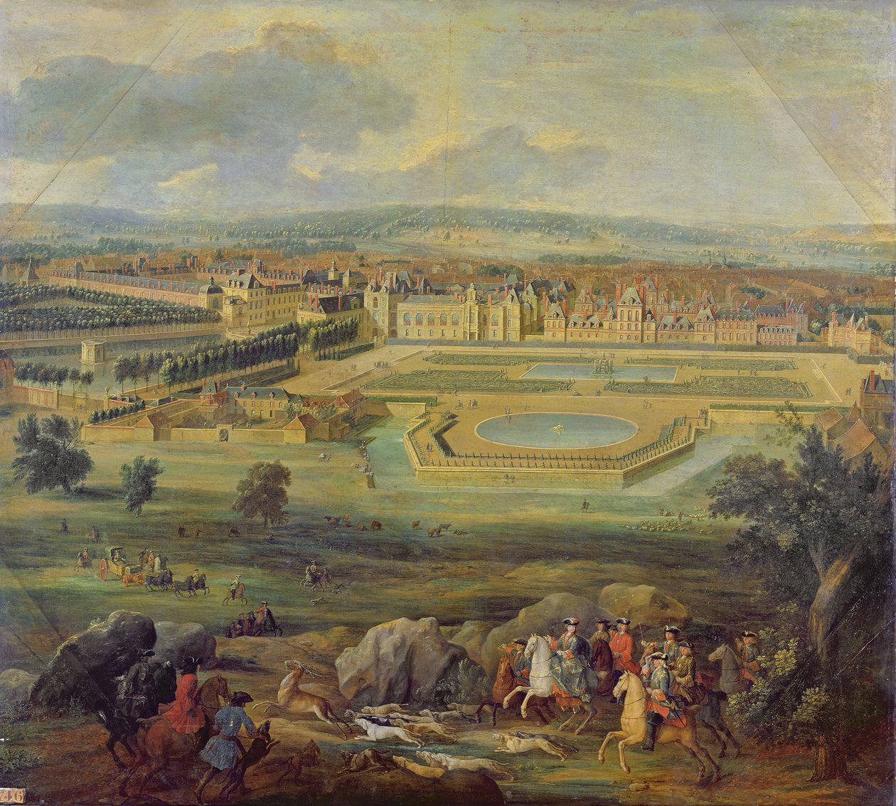 Näkymä Fontainebleaun palatsille Tiberin Parterresta, 1722 tekijältä Pierre Denis Martin