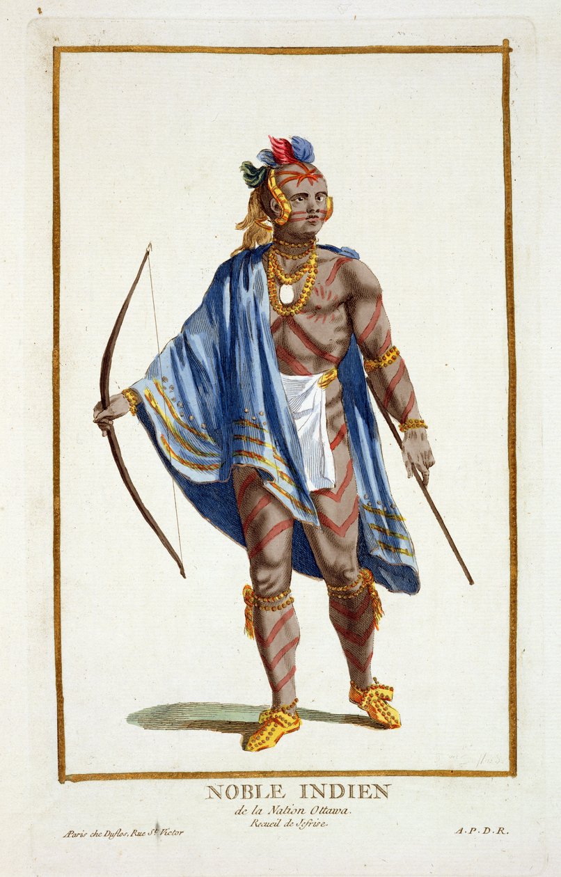 Jalo intiaani Ottawan kansasta, 1780 tekijältä Pierre Duflos