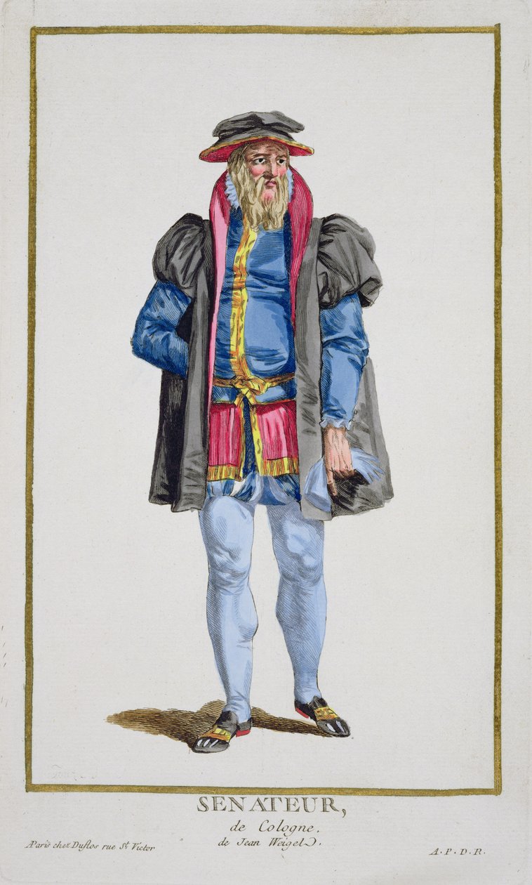 Kolnin senaattori julkaisusta "Recueil des Estampes, Representant les Rangs et les Dignites, kaikkien olemassa olevien kansakuntien puvun mukaan", julkaistiin 1780 (käsinvärinen kaiverrus) tekijältä Pierre Duflos