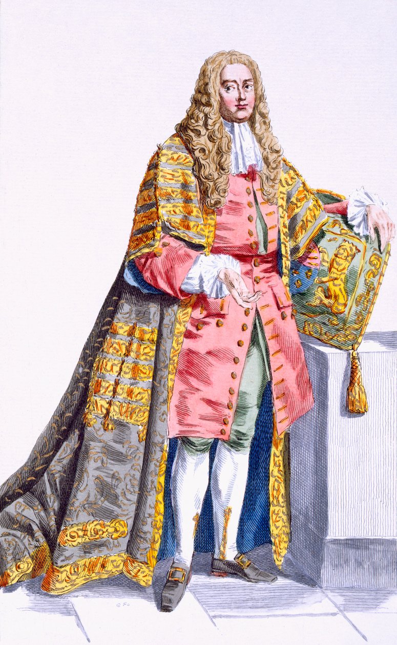 Philip Yorke (1690-1764) Ensimmäinen Lordi Hardwick kirjasta "Receuil des Estampes, joka edustaa arvoja ja arvoja, kaikkien olemassa olevien kansakuntien puvun mukaan", julkaistu 1780 (käsinvärinen eng) tekijältä Pierre Duflos