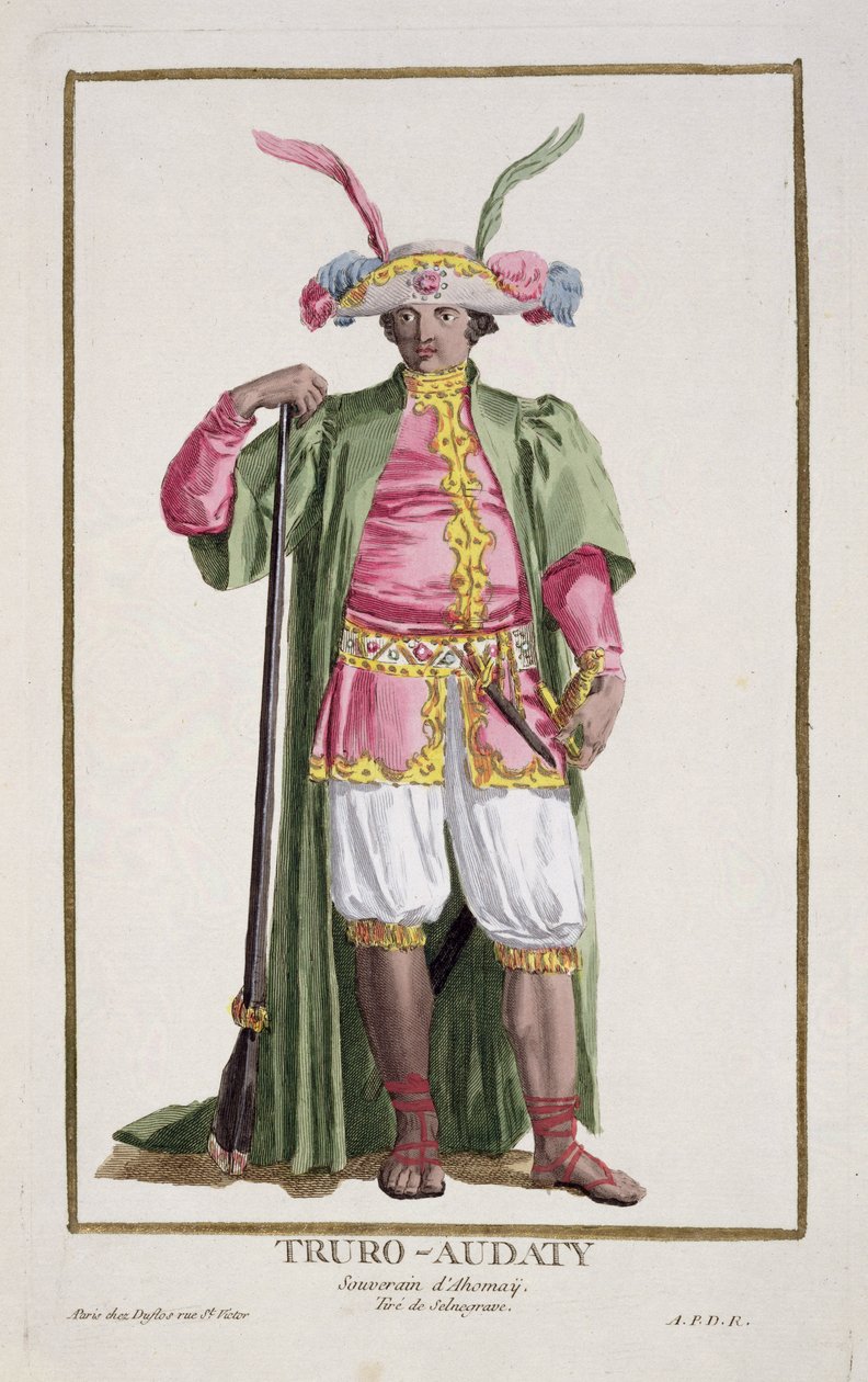 Truro-Audacity, Dahomeyn kuningas kirjasta "Recueil des Estampes, Representant les Rangs et les Dignites, kaikkien olemassa olevien kansakuntien puvun mukaan", julkaistu 1780 (käsinvärinen kaiverrus) tekijältä Pierre Duflos