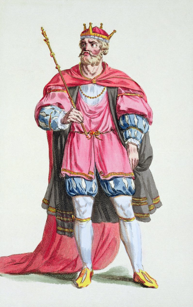 William Valloittaja (1027-87), kirjasta "Receuil des Estampes, joka edustaa arvoja ja arvoja, kaikkien olemassa olevien kansakuntien puvun mukaan", julkaistu 1780 (käsinvärinen kaiverrus) tekijältä Pierre Duflos