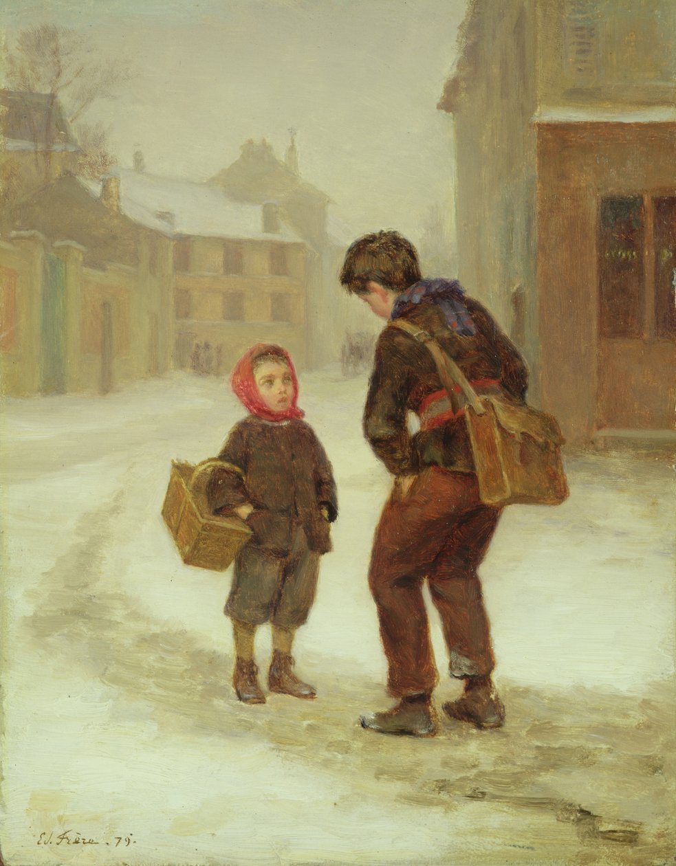 Matkalla kouluun lumessa, 1879 tekijältä Pierre Edouard Frere