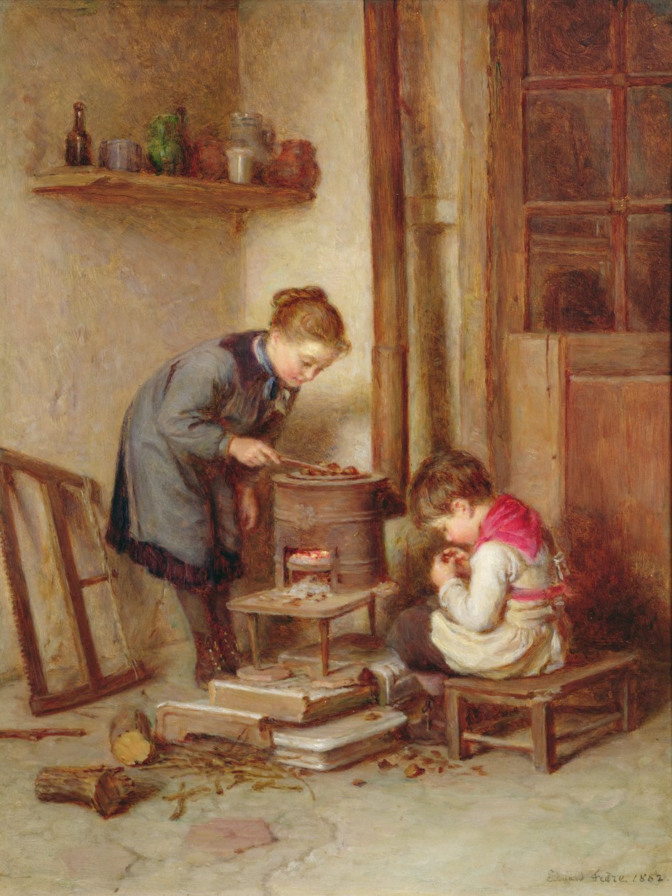 Kastanjoiden paahtaminen, 1882 tekijältä Pierre Edouard Frere