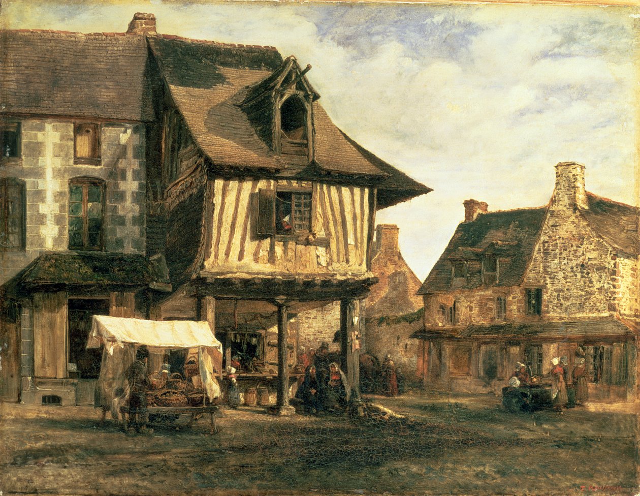 Markkinapaikka Normandiassa, n. 1832 (paneeli) tekijältä Pierre Etienne Theodore Rousseau