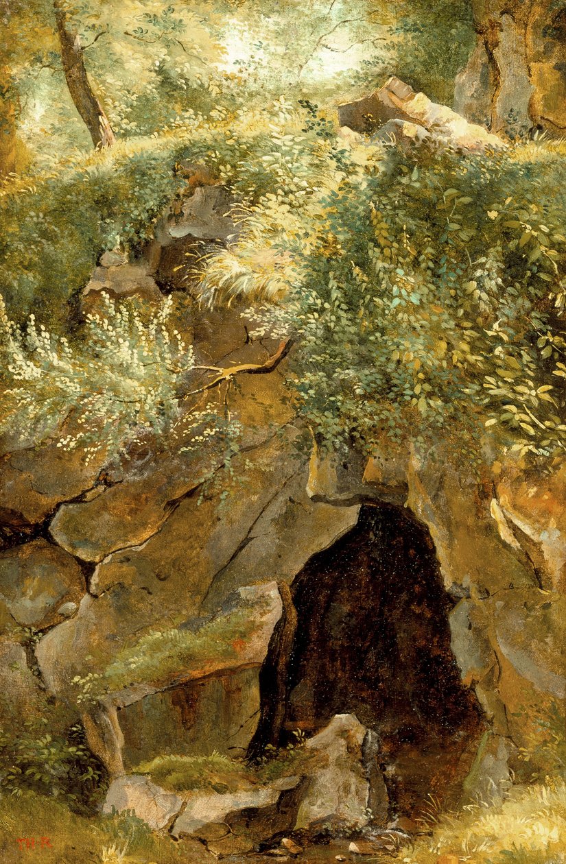 Luola, 1828-30 (öljy paperille kankaalle kiinnitettynä) tekijältä Pierre Etienne Theodore Rousseau