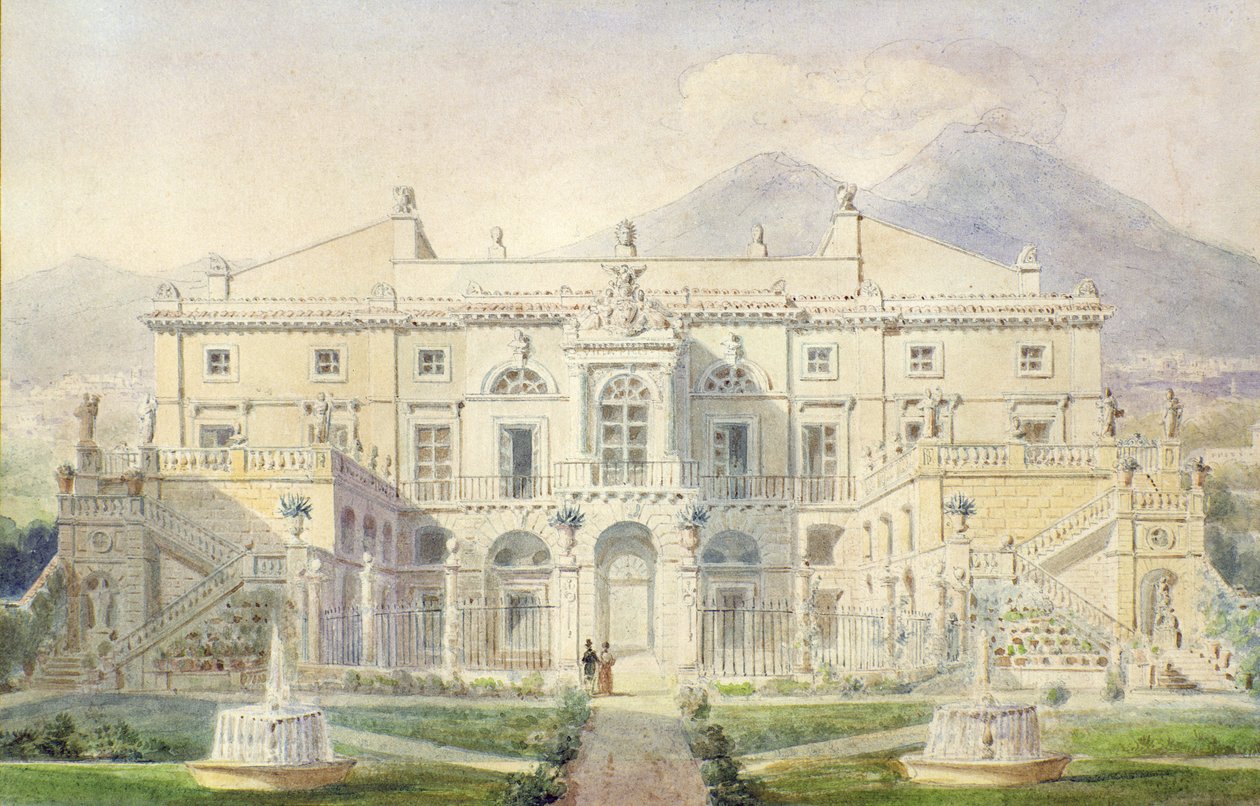 Näkymä huvilasta Napolinlahdella tekijältä Pierre Francois Leonard Fontaine