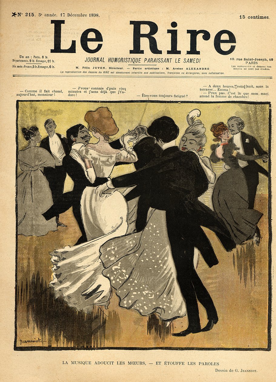 Dancing Couples, Le Riren etukannessa, 17. joulukuuta 1898 (väri litho) tekijältä Pierre Georges Jeanniot