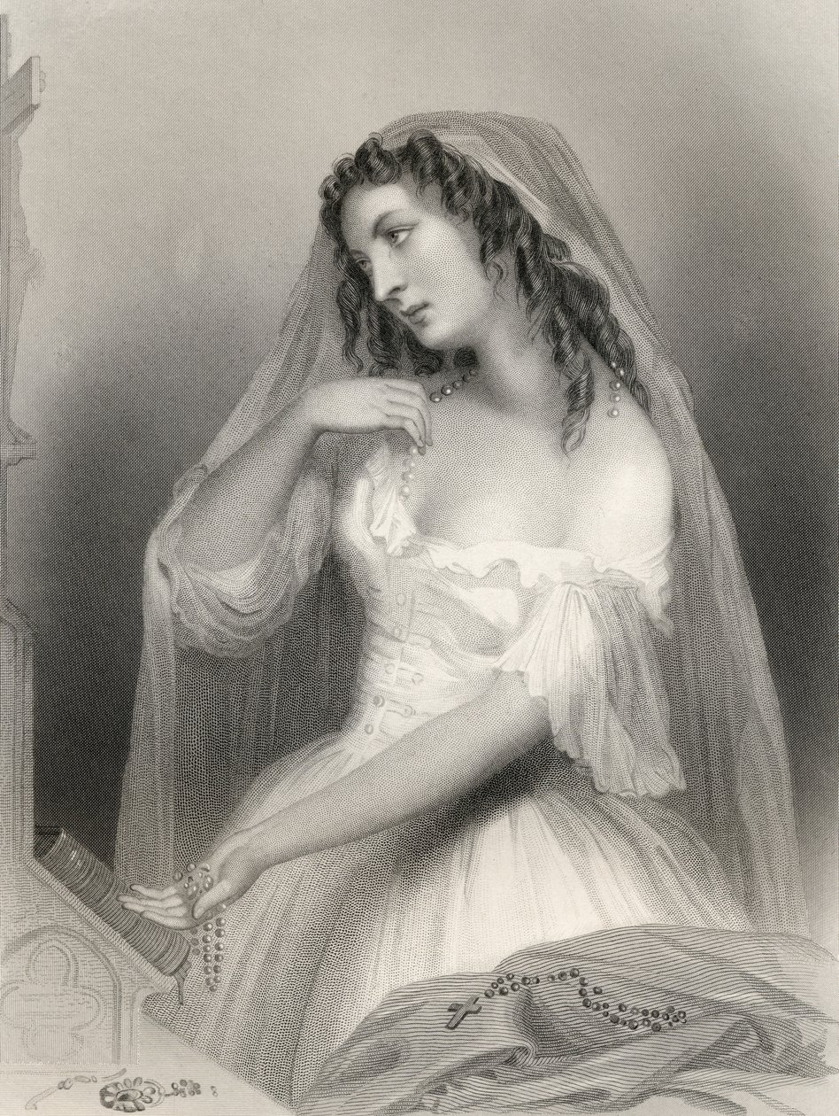 Louise Francoise de La Baume de La Blanc (1644-1710) Duchesse de la Valliere, kuvitus Mary Cowden Clarken teoksesta "Maailman tunnetut naiset", 1858 tekijältä Pierre Gustave Eugene Staal