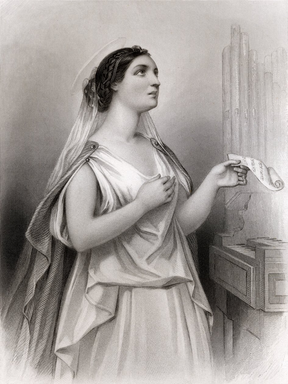Saint Cecilia, kuvitus Mary Cowden Clarken teoksesta "Maailman tunnetut naiset", 1858 tekijältä Pierre Gustave Eugene Staal