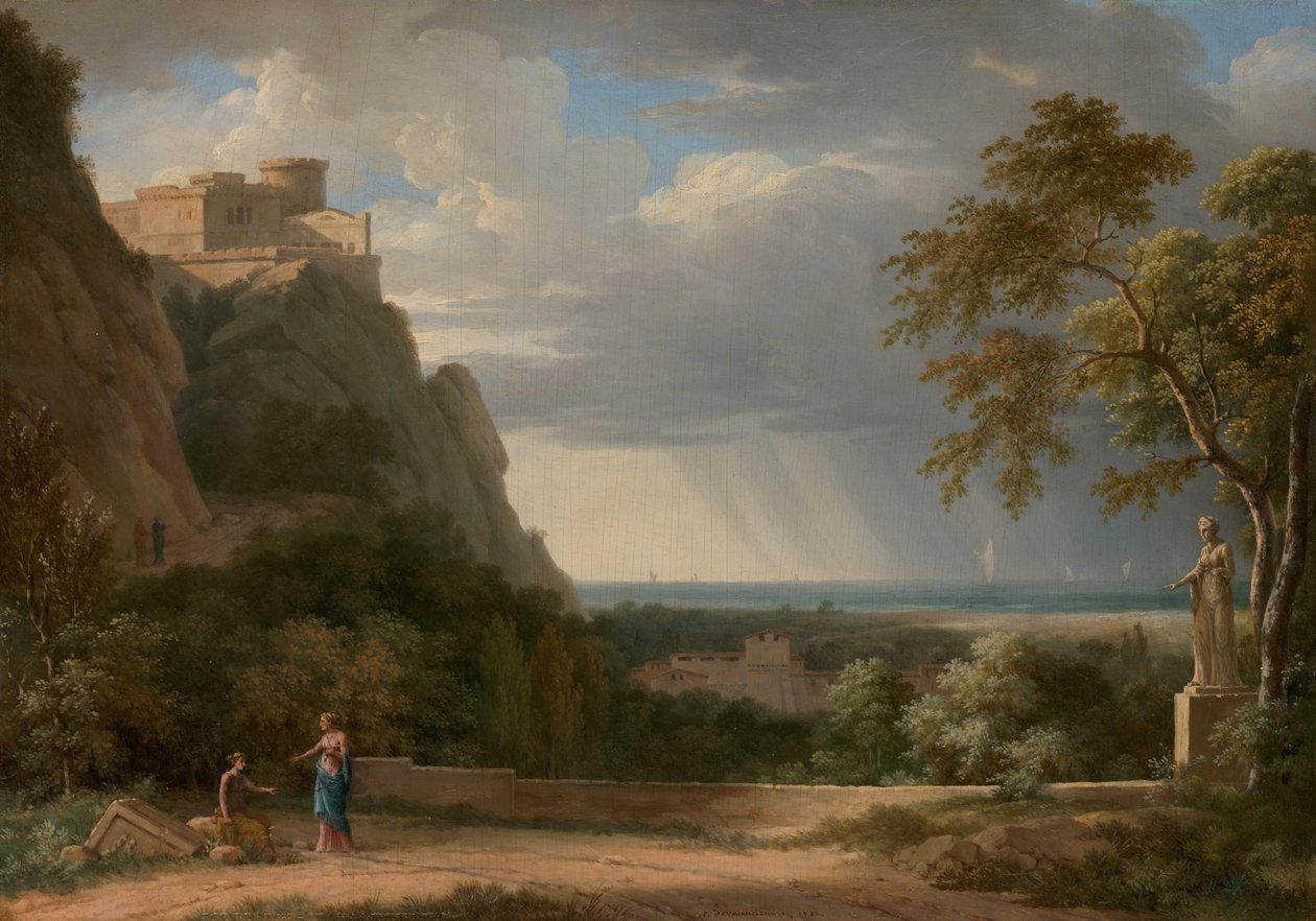 Klassinen maisema hahmoilla ja veistoksilla tekijältä Pierre Henri de Valenciennes