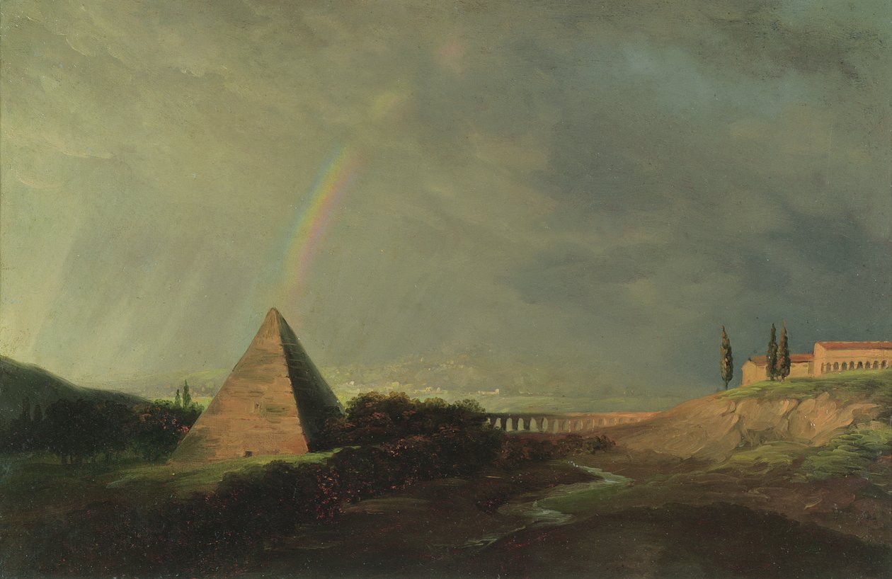 Pyramidi ja sateenkaari (öljy paperille kortille) tekijältä Pierre Henri de Valenciennes