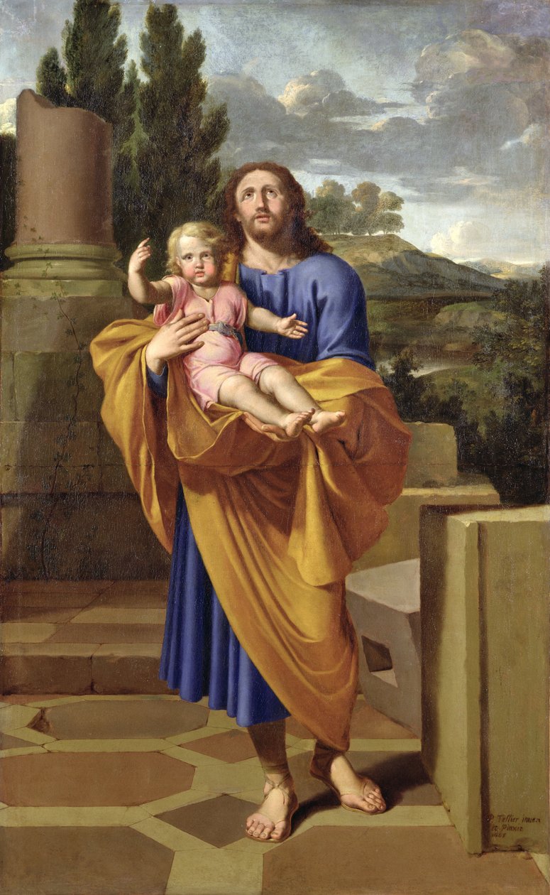 Pyhä Joosef kantamassa Jeesus-lapsia, 1665 tekijältä Pierre Letellier