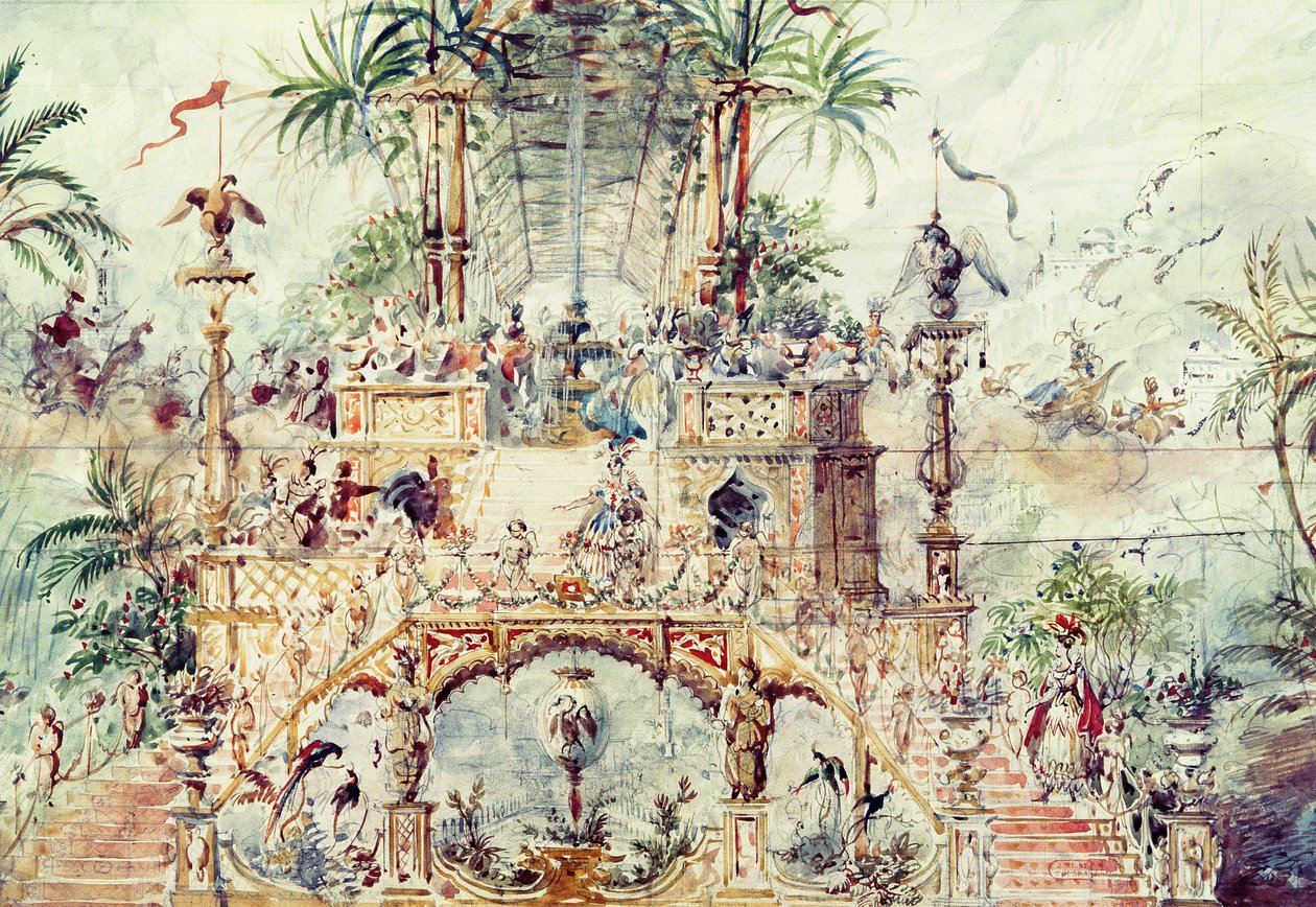 Lavastus elokuvaan "Aladdin", 1824 tekijältä Pierre Luc Charles Ciceri