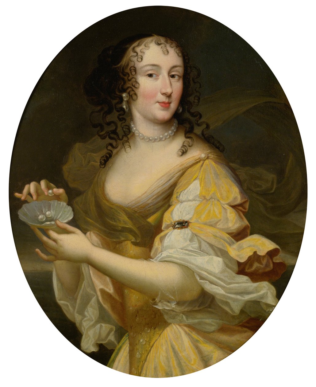 Muotokuva naisesta, joka on vertauskuvallinen, pitelemässä helmiä. tekijältä Pierre Mignard
