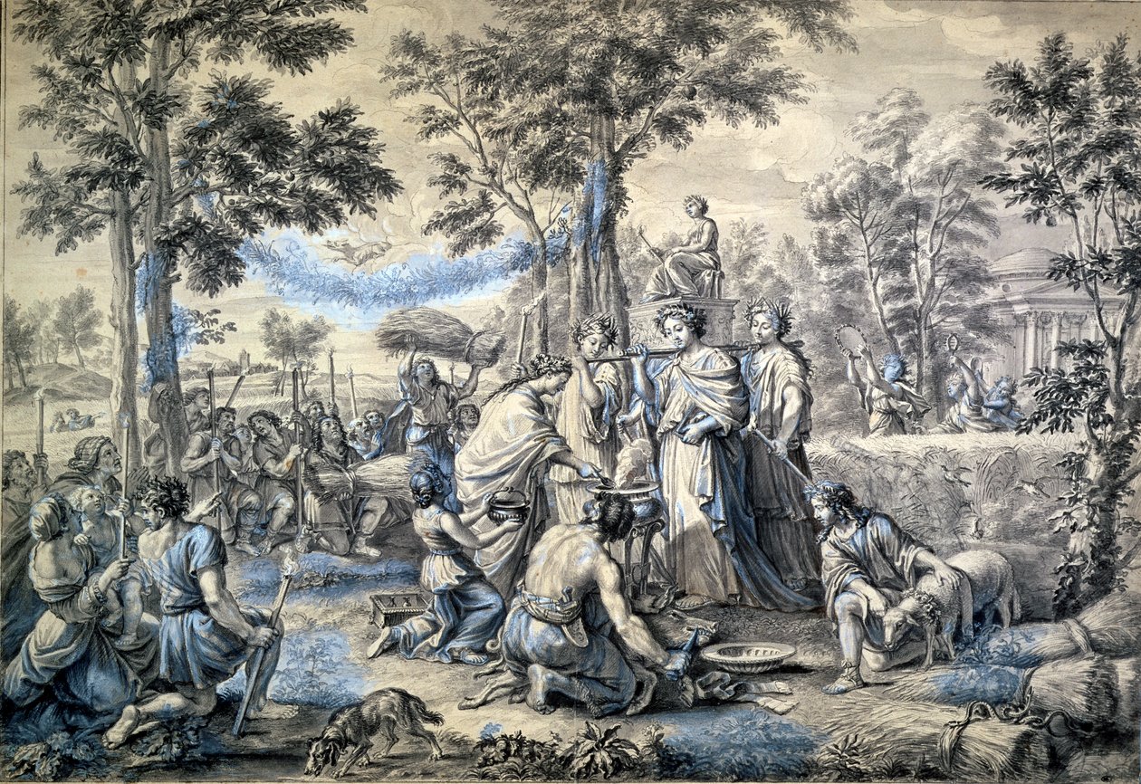 Kesä, opiskella Gobelinsin kuvakudostehtaalla valmistettua kuvakudossarjaa tekijältä Pierre Mignard