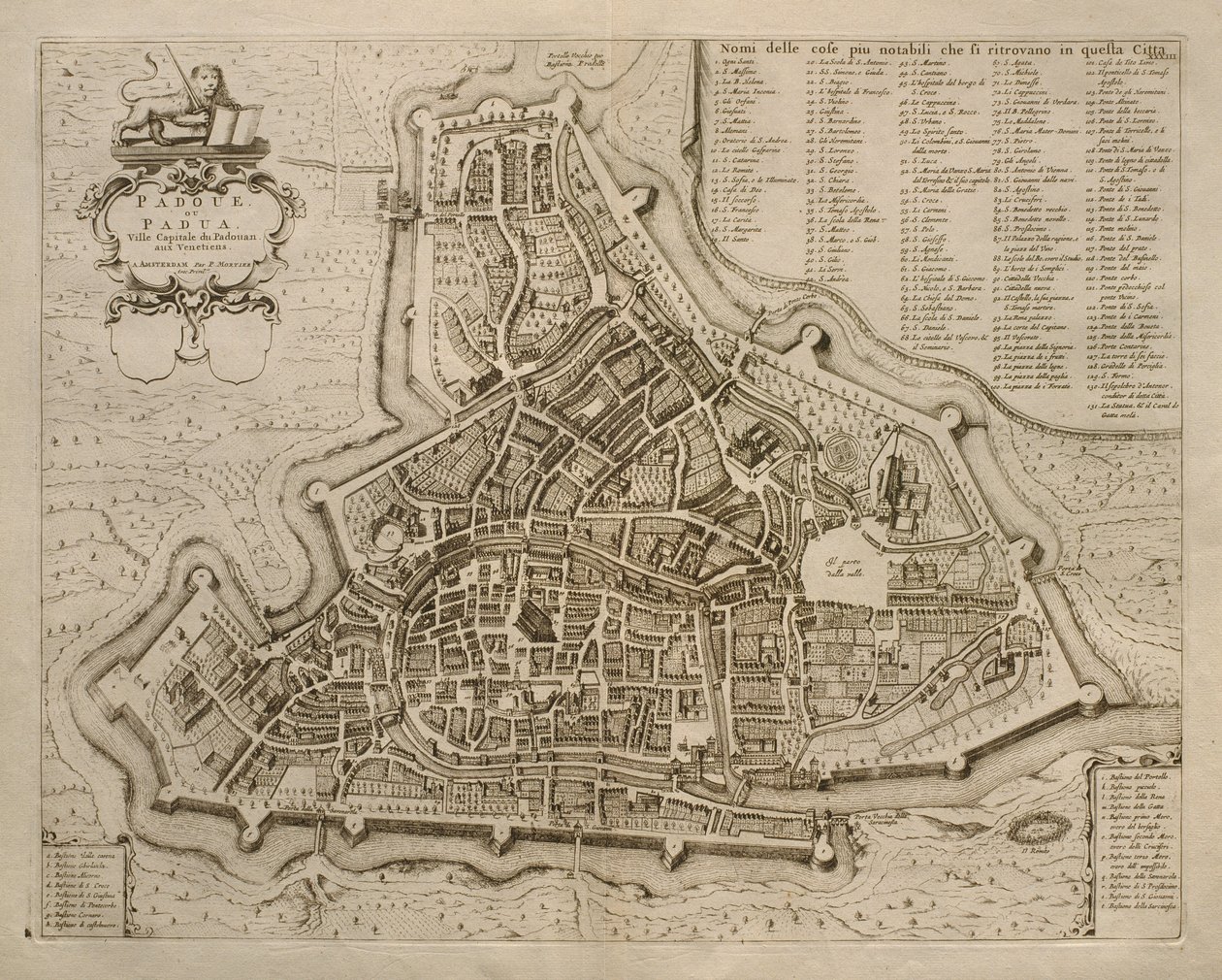Padovan kartta, Les Villes de Venetie, 1704, julkaisija Pierre Mortier Amsterdamissa tekijältä Pierre Mortier