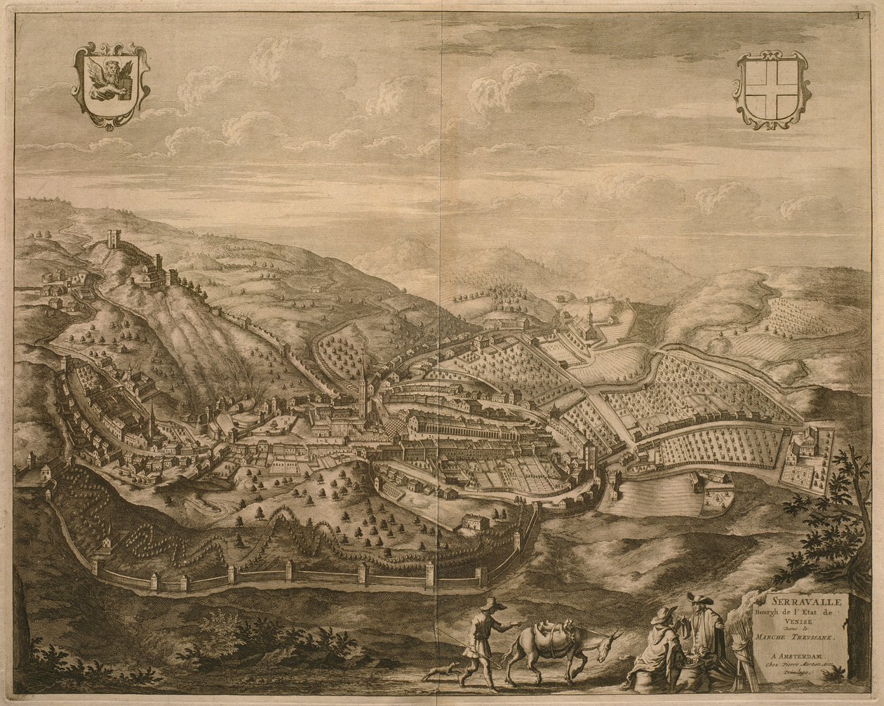 Serravallen kartta, Les Villes de Venetie, 1704, julkaisija Pierre Mortier Amsterdamissa tekijältä Pierre Mortier