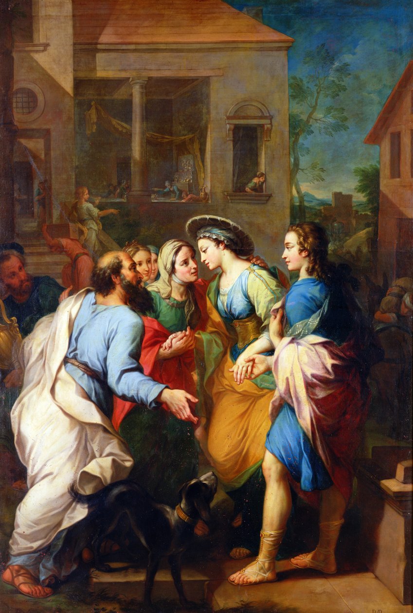 Tobias esittelee Saaran isälleen, 1733 tekijältä Pierre Parrocel