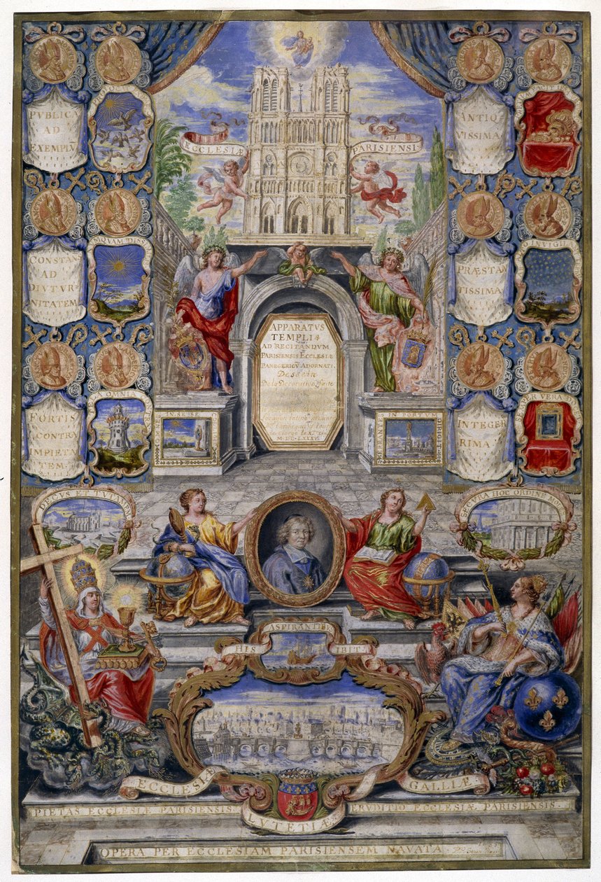 Allegoria Pariisin kirkosta Nantesin ediktin kumoamisen yhteydessä, 1685 (guassi vellum) tekijältä Pierre Paul Sevin