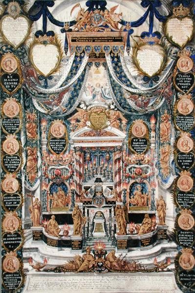 Ludvig II de Bourbonin (1621-86) Conden prinssin sydämen hautauskoristeet Saint-Louis-en-LIlen kirkossa, 1687 tekijältä Pierre Paul Sevin