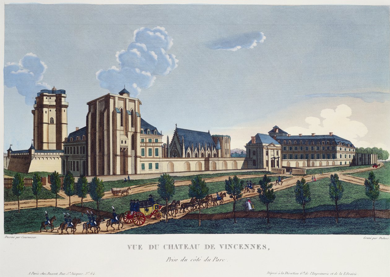 Näkymä Chateau de Vincennesistä, n. 1820 (värikaiverrus) tekijältä Pierre after Courvoisier