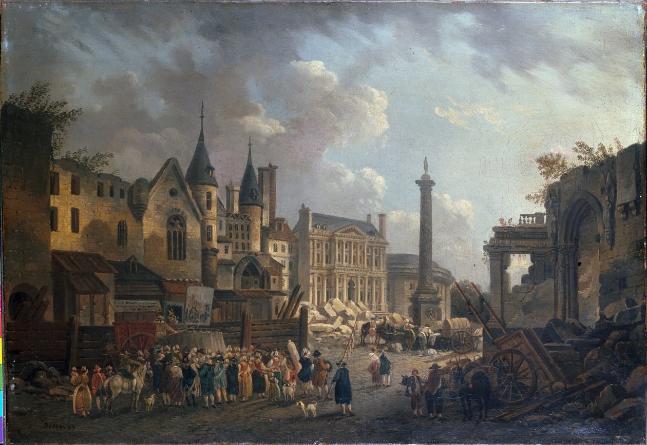 Tivolinäytös kuvitteellisessa risteyksessä Pariisissa, noin 1770 (öljy kankaalle). tekijältä Pierre Antoine Demachy