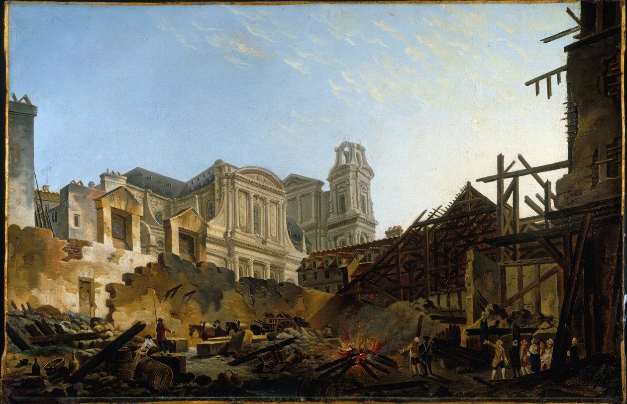 Foire Saint-Germain 16. ja 17. maaliskuuta 1762 välisenä yönä syttyneen tulipalon jälkeen, n. 1762 (öljy). tekijältä Pierre Antoine Demachy
