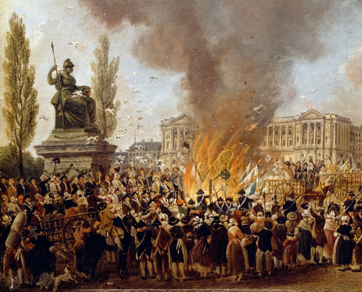 Yhtenäisyyden juhla, Monarkian tunnusten tuhoaminen, Place de la Concorde tekijältä Pierre Antoine Demachy