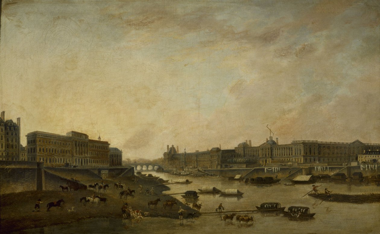 Hôtel de la Monnaie ja Louvre Pont-Neufilta katsottuna, noin 1800, vuosien 1793 ja 1800 välillä (öljy kankaalle). tekijältä Pierre Antoine Demachy
