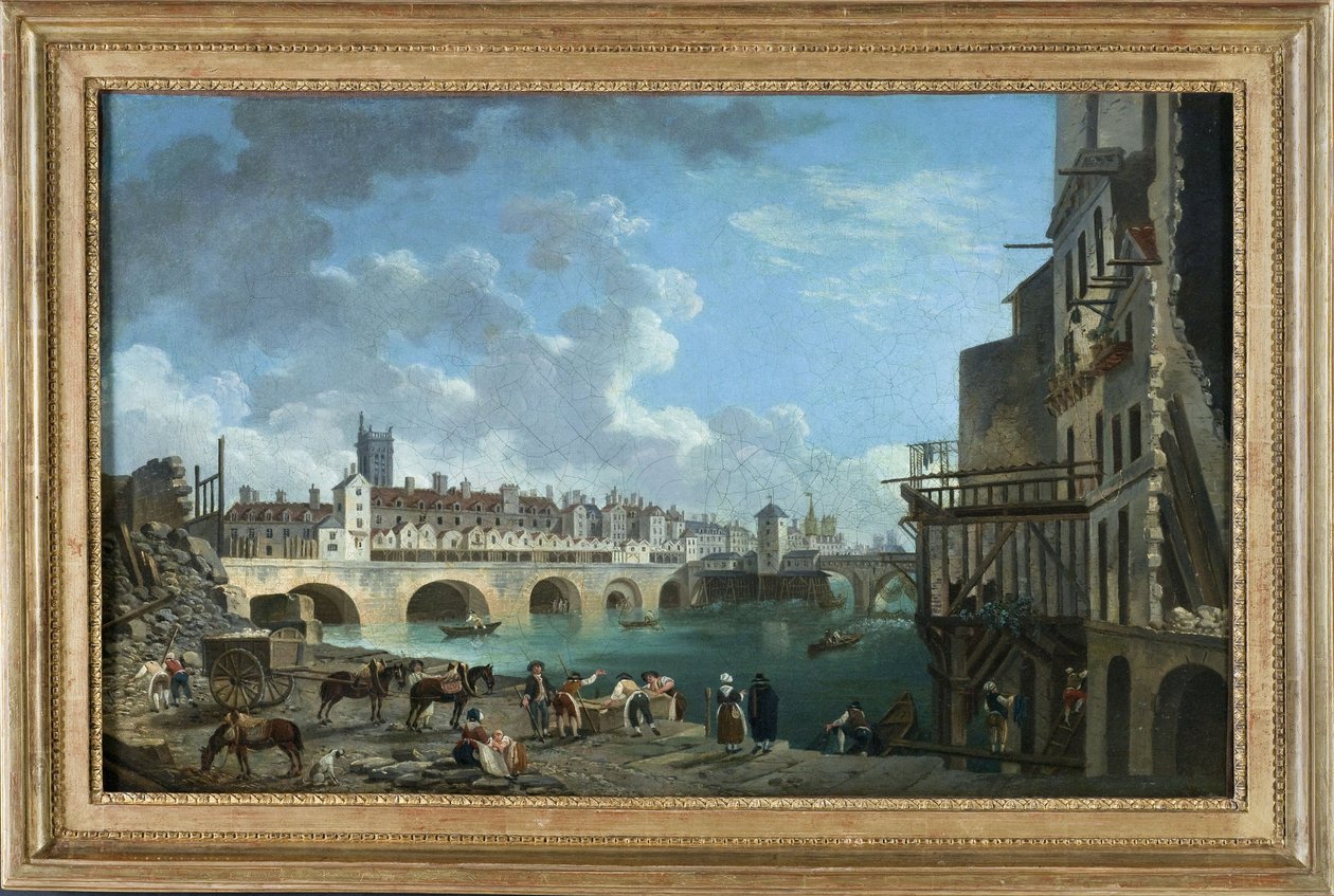 Näkymä Quai de Gesvresiltä Pont au Changen talojen purkamisen aikaan, noin 1788 (öljy). tekijältä Pierre Antoine Demachy