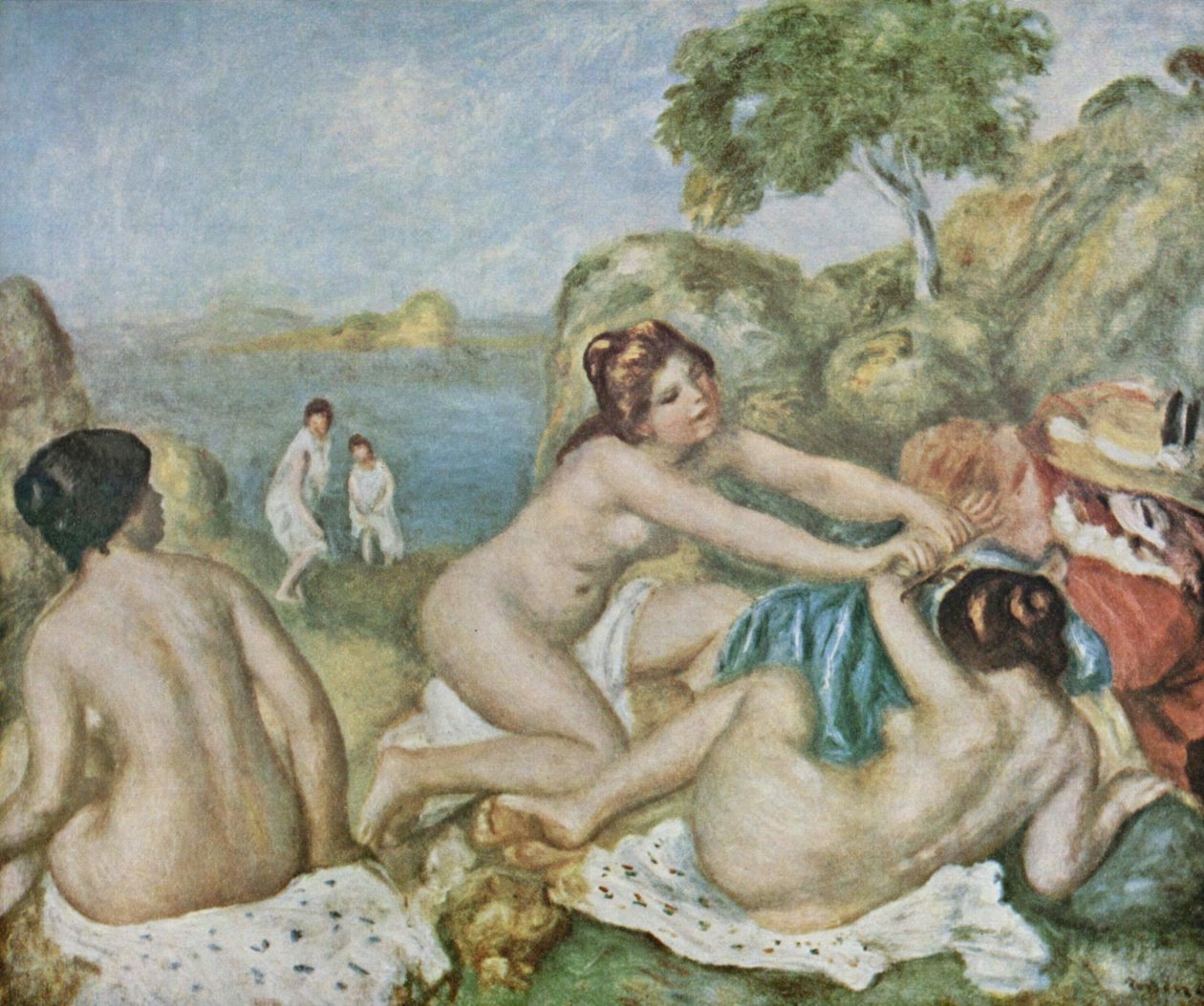 Drei badende Madchen mit Krabben tekijältä Pierre Auguste Renoir