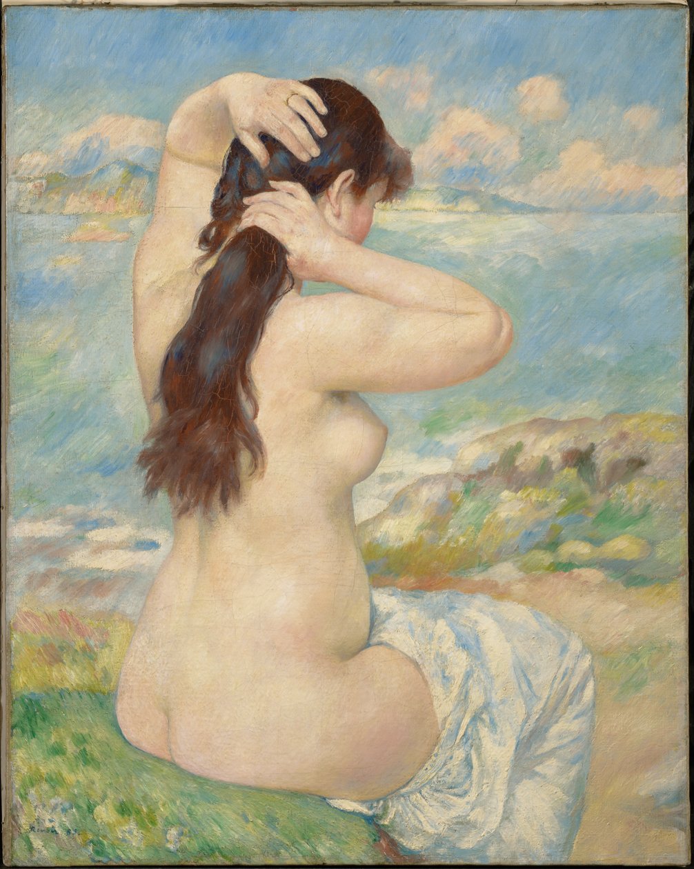 Uimari, joka laittaa hiuksiaan tekijältä Pierre-Auguste Renoir