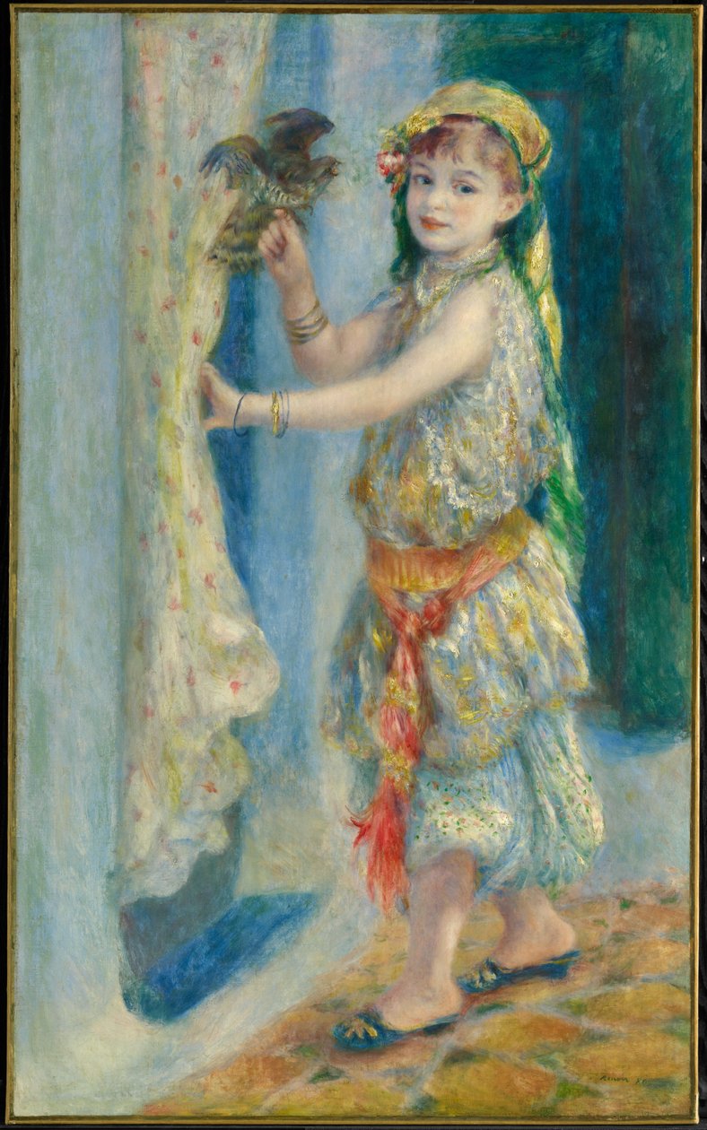 Lapsi ja lintu (Mademoiselle Fleury algerialaisessa asussa) tekijältä Pierre-Auguste Renoir