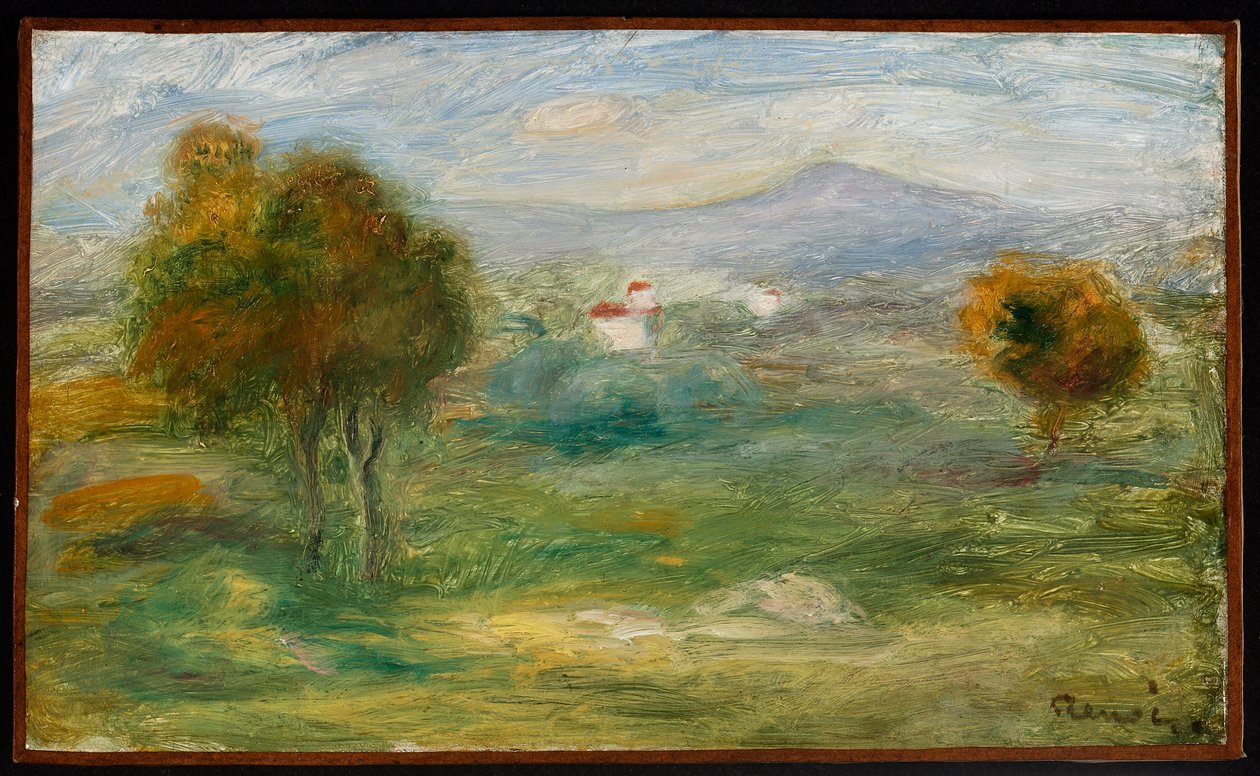 Maisema, jossa näkyy taloja Cagnes-sur-Merissä tekijältä Pierre-Auguste Renoir