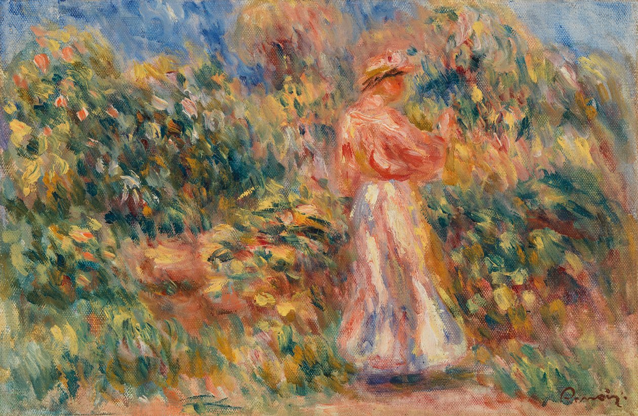 Maisema vaaleanpunaisen ja valkoisen naisen kanssa tekijältä Pierre-Auguste Renoir