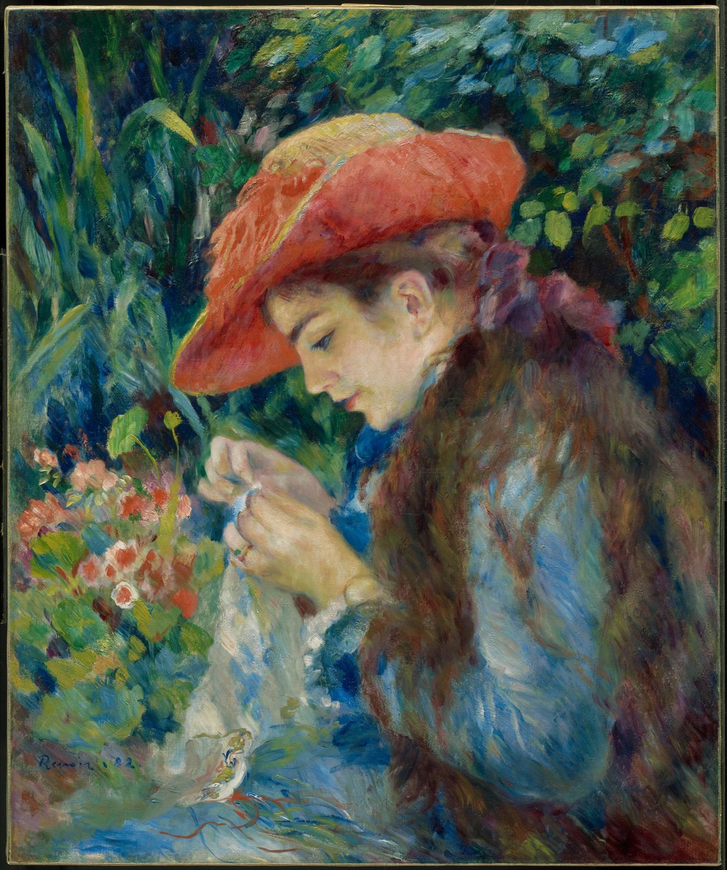 Marie-Thérèse Durand-Ruel ompelemassa tekijältä Pierre-Auguste Renoir