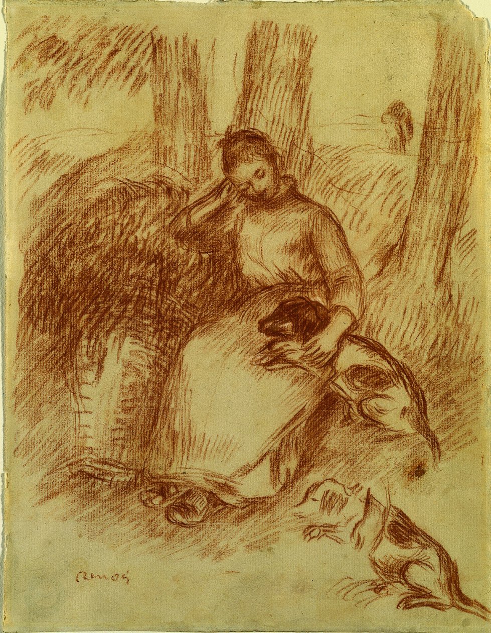 Talonpoikatyttö koiran kanssa tekijältä Pierre-Auguste Renoir