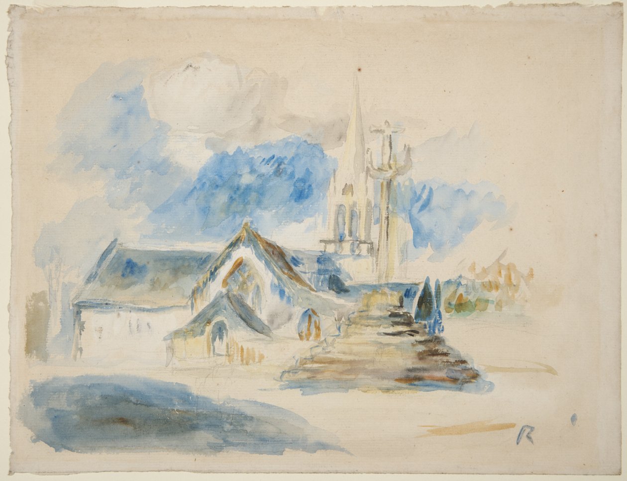 Nizonin kalvaario ja kirkko lähellä Pont-Avenia tekijältä Pierre-Auguste Renoir