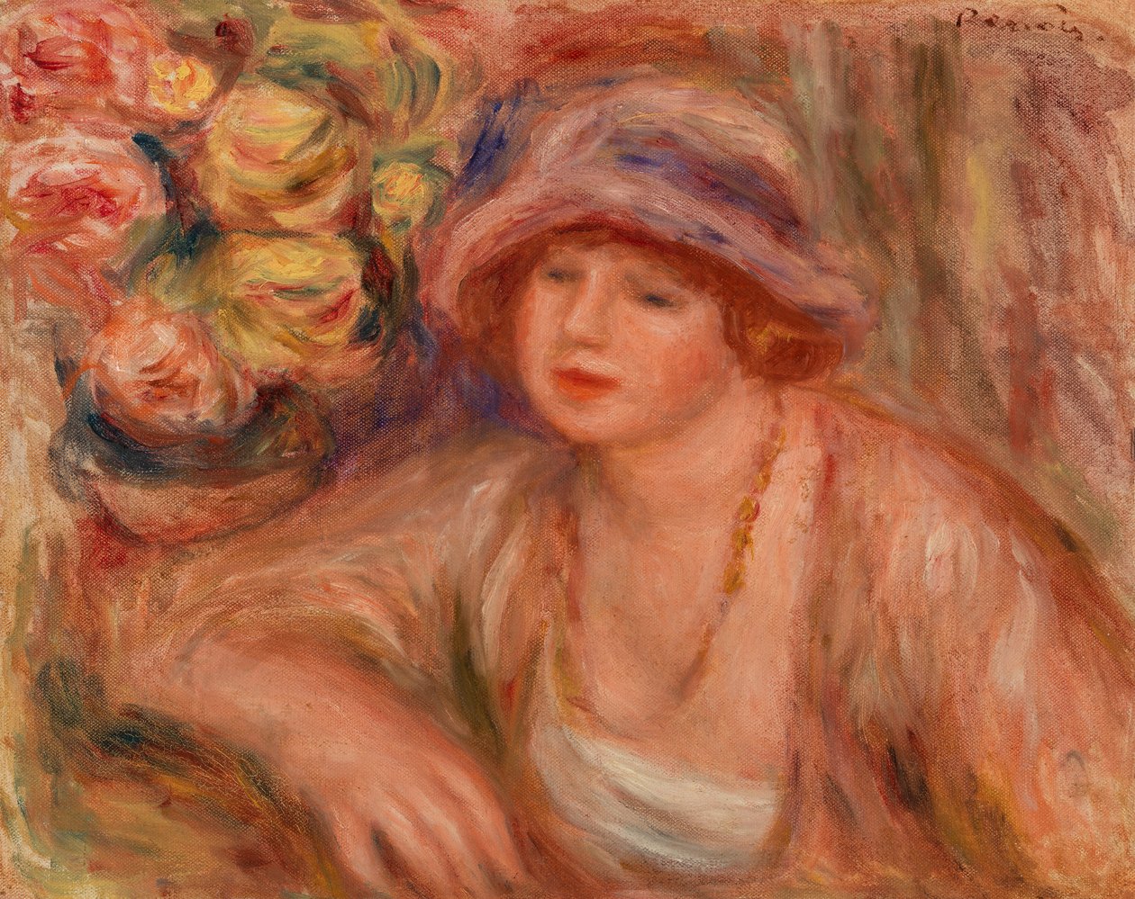 Nainen nojaa tekijältä Pierre-Auguste Renoir