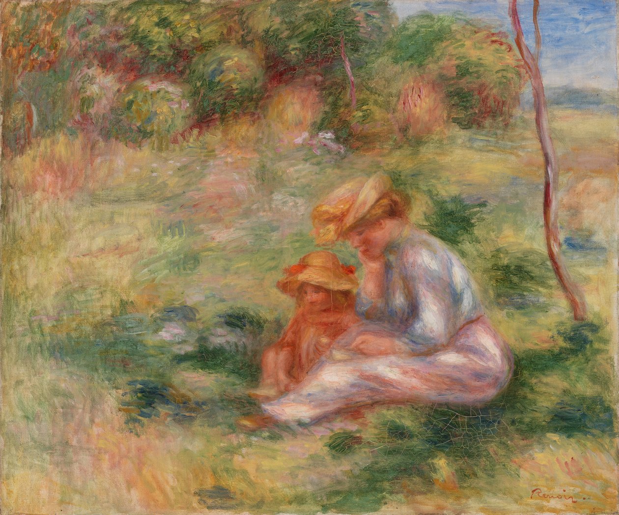 Nainen ja lapsi nurmikolla tekijältä Pierre-Auguste Renoir