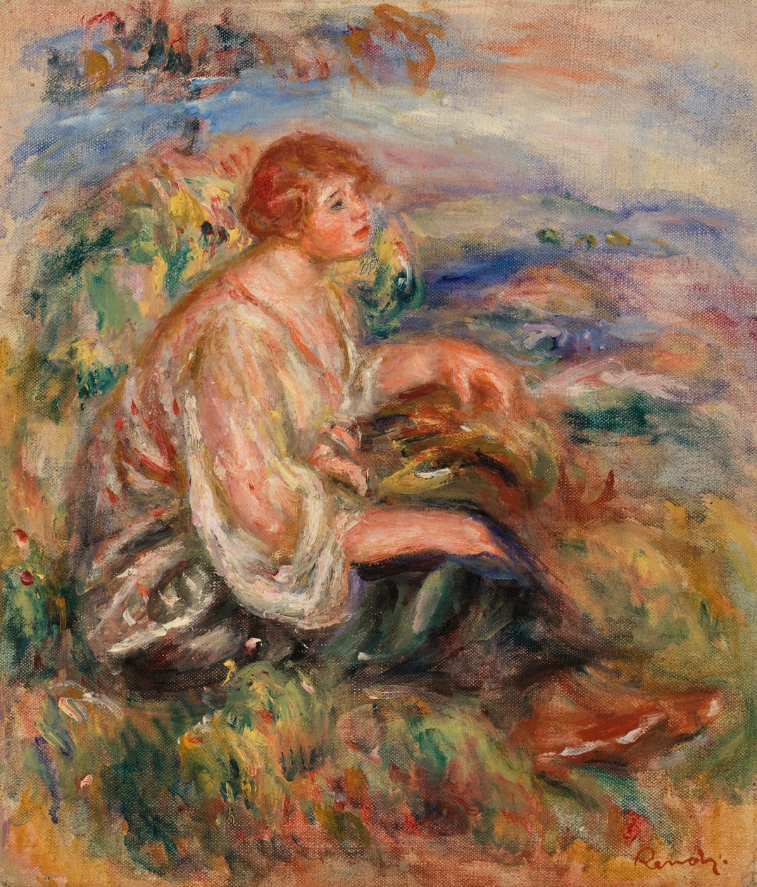 Nainen tyllipuserossa ja mustahameessa tekijältä Pierre-Auguste Renoir