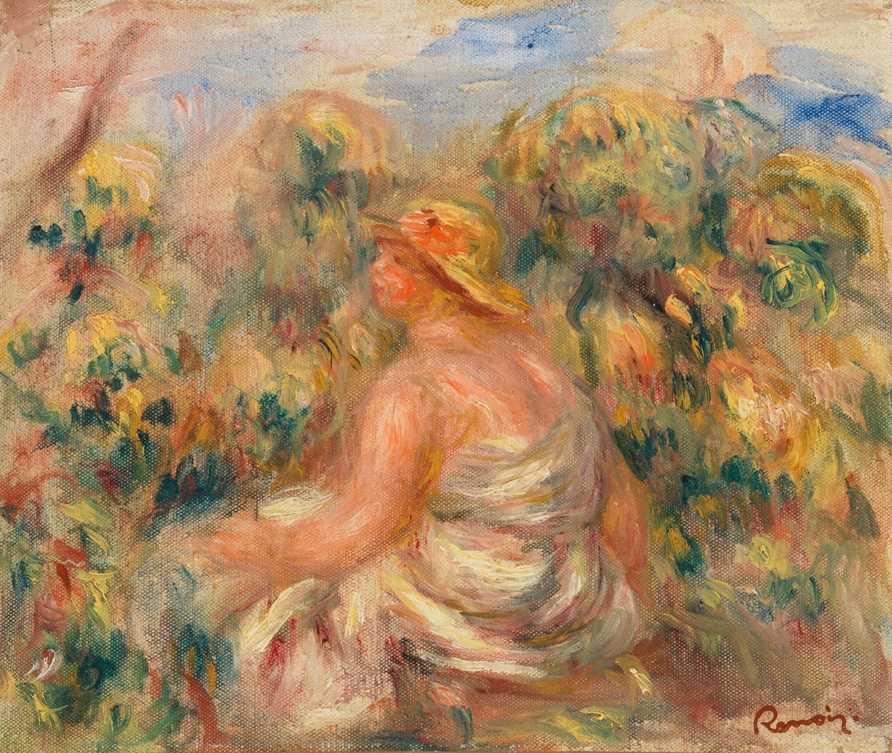Nainen hattu maisemassa tekijältä Pierre-Auguste Renoir