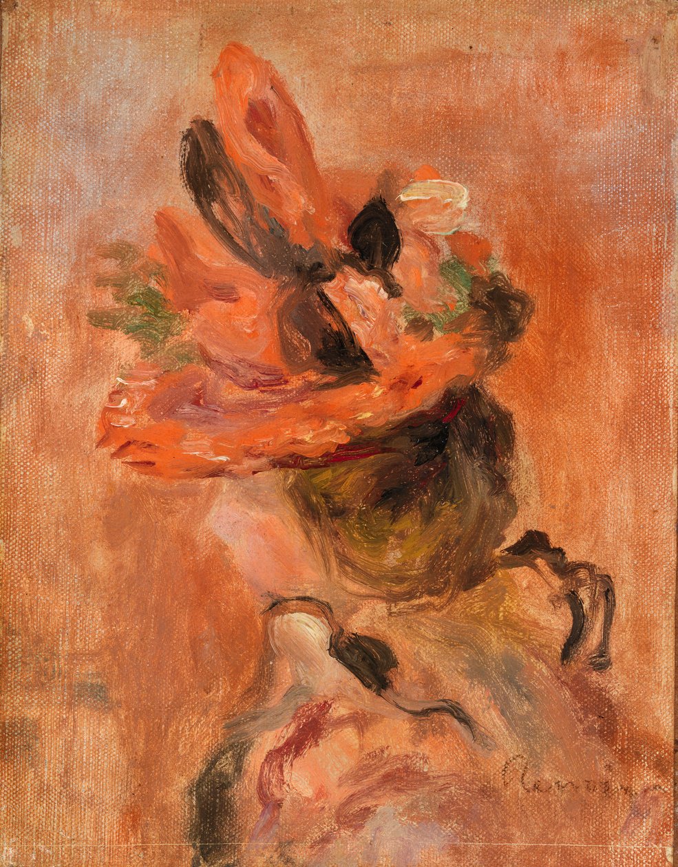 Naisen pää punaisella hatulla tekijältä Pierre-Auguste Renoir