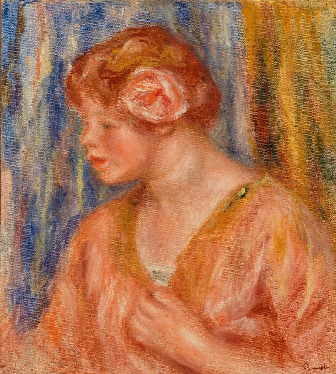 Nuori nainen ruusun kanssa tekijältä Pierre-Auguste Renoir
