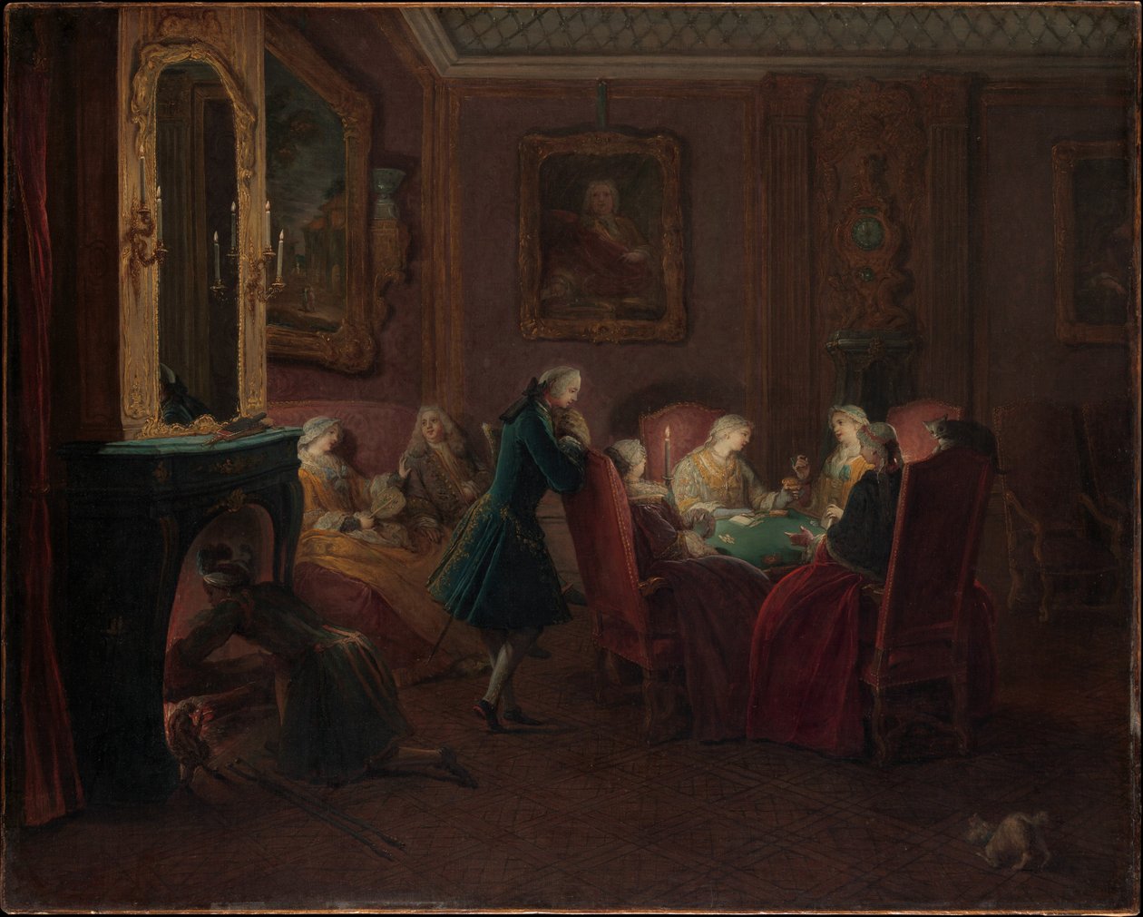 Kortinpelaajat piirustushuoneessa (öljy kankaalle) tekijältä Pierre Louis the Younger Dumesnil