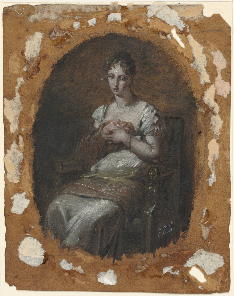 Nuori nainen istumassa, 1700-luvun viimeinen neljännes tai 1800-luvun ensimmäinen neljännes (öljy; kehysviivat grafiittia). tekijältä Pierre Paul Prud