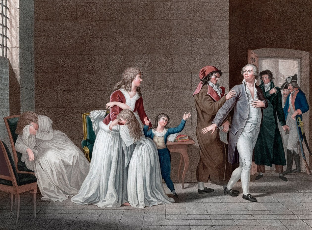 Ranskan kuninkaan Ludvig XVI:n (1754-1793) erottaminen perheestään. Pariisin temppelivankilassa tammikuun 20 tekijältä Pierre (after) Bouillon